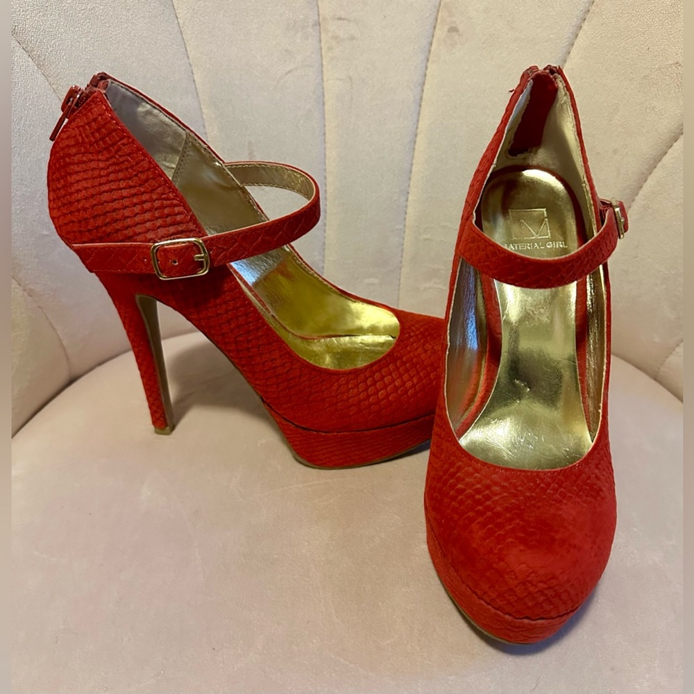 Material Girl Red Suede Mary Jane Platform Heels